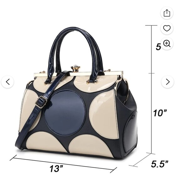 Polka Dot Patent Frame Satchel Blue & White Retro - Picture 2 of 11